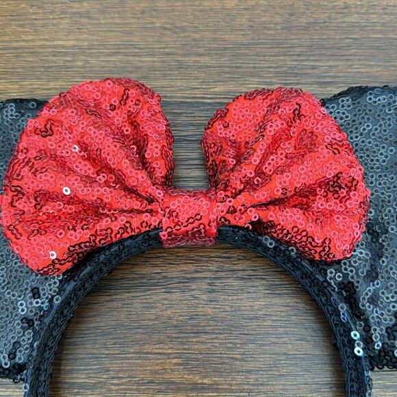 Disney Minnie Mouse sequined ears with red bow headband sequins trip vacation - Picture 3 of 9
